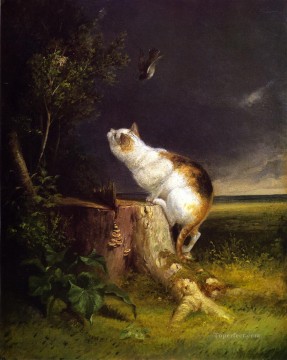 The Birdwatcher William Holbrook Barbe chat Peinture à l'huile